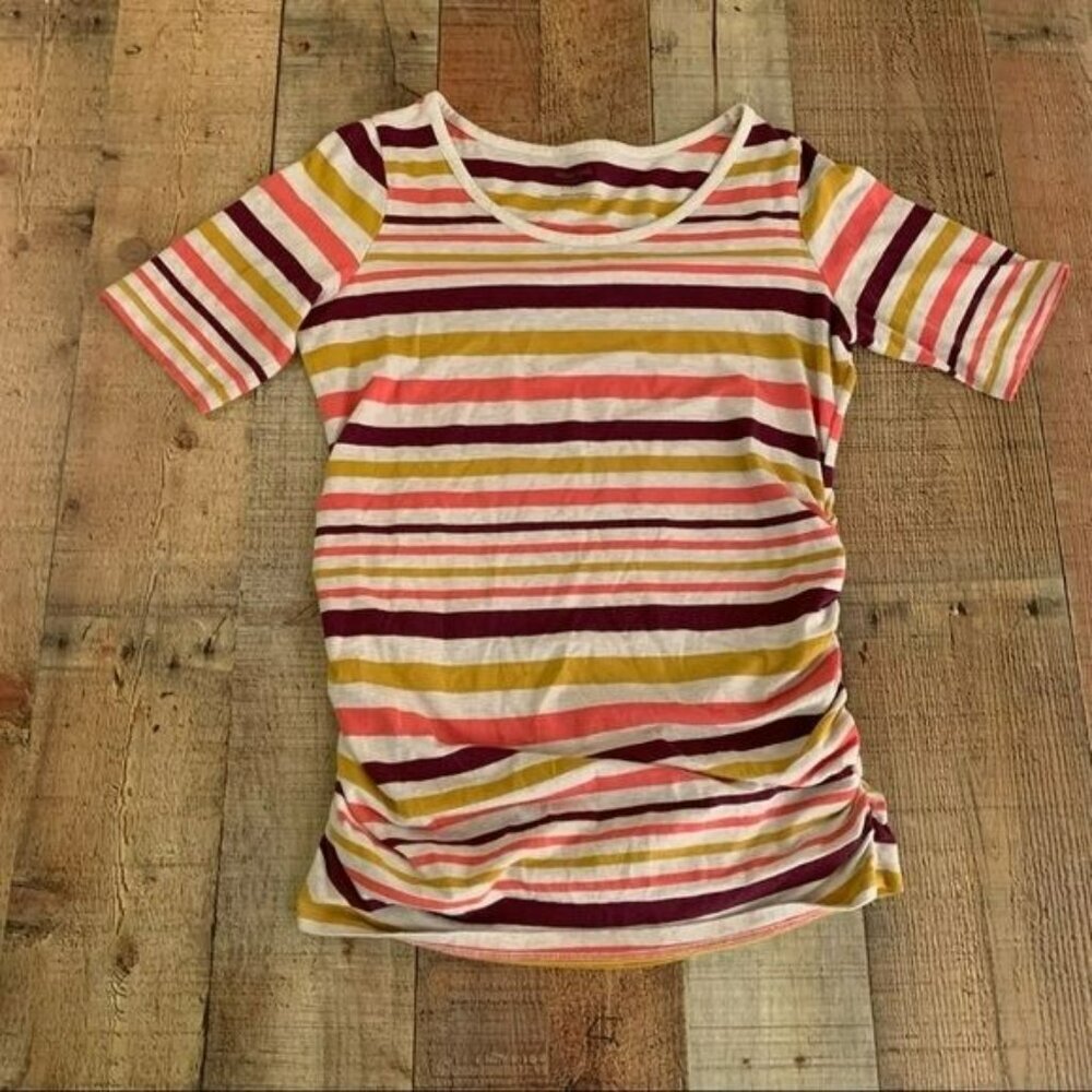 Motherhood Maternity Striped Short Sleeve Scoop Neck Top Size Small
